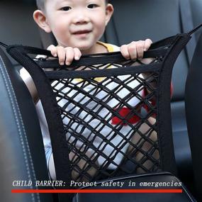 img 3 attached to 🚗 2-Layer Car Mesh Organizer: Elastic Seat Back Net Bag for Daily Storage, Backseat Pet & Kids Barrier