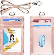 premium leather teskyer id badge holder with 4 card slots, comfortable neck lanyard and humanized finger groove design logo