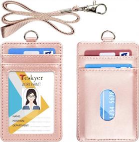 img 4 attached to Premium Leather Teskyer ID Badge Holder With 4 Card Slots, Comfortable Neck Lanyard And Humanized Finger Groove Design