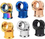 12pcs set of colorful stainless steel ear tunnels with double flared screwed design - gauges 3mm-25mm logo
