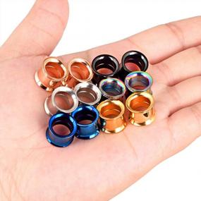 img 3 attached to 12Pcs Set Of Colorful Stainless Steel Ear Tunnels With Double Flared Screwed Design - Gauges 3Mm-25Mm