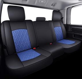 img 3 attached to 🚗 YIERTAI Rear Car Seat Covers Dodge Ram Custom Fit 2009-2022 1500 2010-2022 2500 3500 Pickup Truck Crew Double Quad Cab Waterproof Leather Split Bench 40/60 - Black-Blue