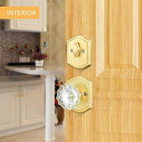 img 2 attached to Satin Brass Finish Crystal Glass Door Knob And Deadbolt Combo Set For Passage Doors By CLCTK