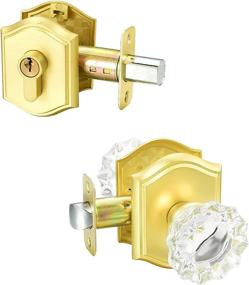 img 3 attached to Satin Brass Finish Crystal Glass Door Knob And Deadbolt Combo Set For Passage Doors By CLCTK