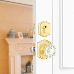 img 4 attached to Satin Brass Finish Crystal Glass Door Knob And Deadbolt Combo Set For Passage Doors By CLCTK