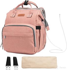 img 4 attached to Stylish Pink Diaper Bag Backpack with Bassinet and Baby Changing Pad – 3-in-1 Design including USB Charging Port, Insulated Bottle Pockets, Stroller Straps, Wet Wipes Pocket, and More