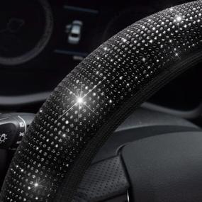 img 1 attached to 🔮 Enhance Your Car's Style with the Black Diamond Steering Wheel Cover - Sparkling Crystal Diamond for Women and Men - Universal Fit 15 Inch SUV Wheel Protector