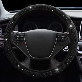 img 2 attached to 🔮 Enhance Your Car's Style with the Black Diamond Steering Wheel Cover - Sparkling Crystal Diamond for Women and Men - Universal Fit 15 Inch SUV Wheel Protector