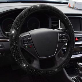img 4 attached to 🔮 Enhance Your Car's Style with the Black Diamond Steering Wheel Cover - Sparkling Crystal Diamond for Women and Men - Universal Fit 15 Inch SUV Wheel Protector