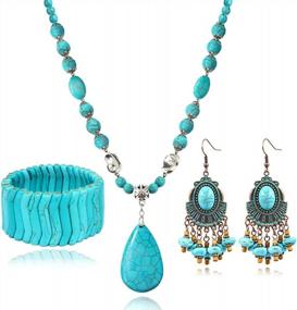 img 4 attached to Boho Vintage Turquoise Beaded Necklace With Ethnic Alloy Pendant For Women'S Jewelry Collection