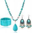 boho vintage turquoise beaded necklace with ethnic alloy pendant for women's jewelry collection logo