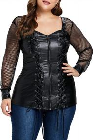 img 4 attached to Plus Size Gothic Lace-Up Ribbed Top With Corset Detailing: Casual T-Shirt For Women By Nihsatin