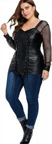 img 1 attached to Plus Size Gothic Lace-Up Ribbed Top With Corset Detailing: Casual T-Shirt For Women By Nihsatin