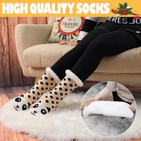 img 2 attached to Women'S Fuzzy Slipper Socks Winter Warm Non Slip Thick Fleece Lined Home Christmas Grippers