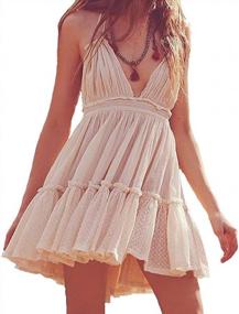 img 1 attached to Women'S Summer Deep V Neck Boho Mini Short Dress - Backless Beach Style