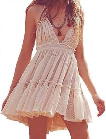 img 4 attached to Women'S Summer Deep V Neck Boho Mini Short Dress - Backless Beach Style