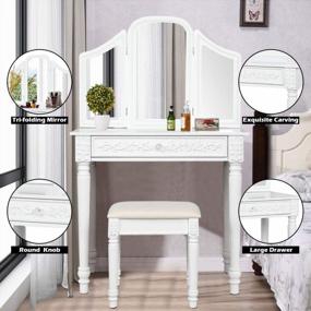 img 1 attached to Transform Your Bedroom With The CHARMAID Vanity Set: Tri-Folding Mirror And Large Drawer With Removable Top, Perfect For Makeup And Dressing
