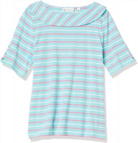 img 4 attached to Rafaella Women'S Elbow Sleeve Tee With Spaced Stripe Marilyn Neck Detail