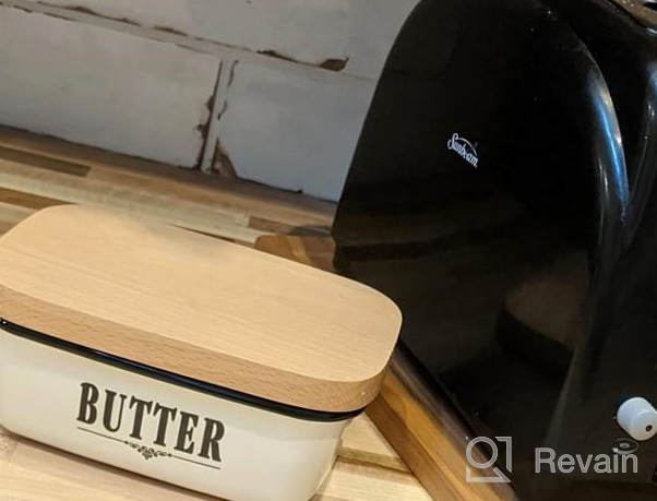 img 1 attached to Farmhouse-Style Butter Dish With Lid - Ceramic Countertop Butter Keeper For Fridge And Tabletop review by Corey Nyuon