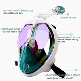 img 3 attached to Full Face Snorkel Mask Anti-UV 180° Panoramic View, Curved Design, Anti-Leak/Fog With Camera Mount + Portable Bag For Adults, Youth & Kids