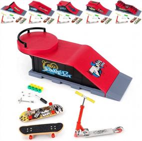 img 4 attached to Fingerboard Skatepark Set With Mini Half Pipe Ramps And Fingerboards For Kids - Includes Finger Scooter - Ideal Toy Set For Kids - Style D