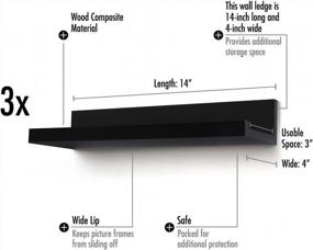 img 3 attached to Stylish And Practical: Americanflat 14 Inch Black Floating Shelves For Wall - Perfect For Any Room In Your Home - Pack Of 3