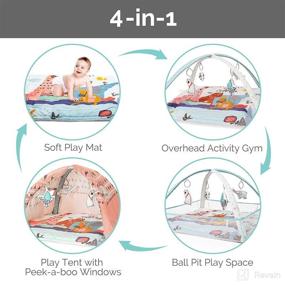 img 3 attached to 👶 LADIDA Baby Activity Gym, Ball Pit & Tent - 3 Stage Play Gym Padded Playmat with STEM Toys for Sensory and Motor Skill Development, Floor Tummy Time Mat for Newborn to Toddler