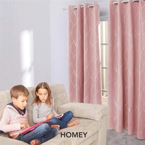 img 1 attached to Deconovo Pink Curtains For Kids Room - Silver Wave Foil Printed Blackout Thermal Insulated Window Drapes
