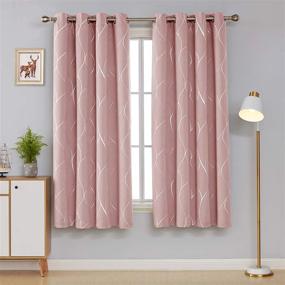 img 3 attached to Deconovo Pink Curtains For Kids Room - Silver Wave Foil Printed Blackout Thermal Insulated Window Drapes