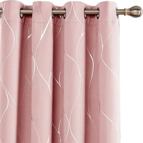 img 4 attached to Deconovo Pink Curtains For Kids Room - Silver Wave Foil Printed Blackout Thermal Insulated Window Drapes