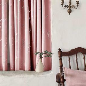 img 2 attached to Deconovo Pink Curtains For Kids Room - Silver Wave Foil Printed Blackout Thermal Insulated Window Drapes