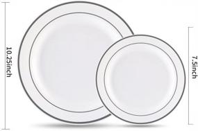 img 2 attached to 25 Guest Disposable Silver Dinnerware Set Heavy Duty Plastic Plates, Cups, Silverware & Napkins. 50 Forks, 25 Spoons, 25 Knives, 25 Dinner Plates, 25 Dessert Plates & 25 Cups Bonus 50 Guest Towels