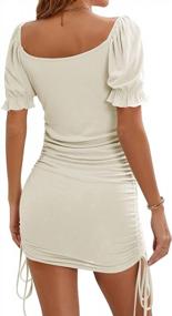 img 1 attached to Womens Mini Bodycon Dress Puff Sleeve - Square Neck Sexy Party Sweetheart Midi Ruched Dresses