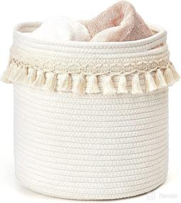 img 4 attached to 🧺 Mkono Macrame Decorative Cotton Rope Basket: Small Boho Nursery Organizer for Baby Toys, Magazines, and Potted Plants