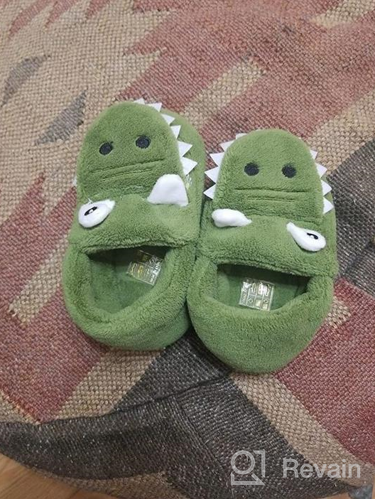 img 1 attached to Warm & Cozy Winter Slippers For Toddlers: JACKSHIBO Dinosaur House Shoes With Fur Lining. review by Shah Bell