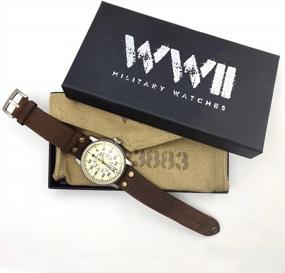 img 3 attached to Vintage WWII Military Watch - Swiss-Quartz Movement, Genuine Leather Strap, And 10 ATM Water Resistance. Ideal Memorabilia For History Buffs. Men'S Watches For A Lifetime.