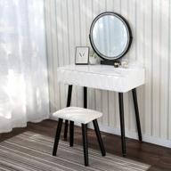 modern vanity makeup table set with lighted mirror, cushioned stool & free organizer - easy assembly! logo