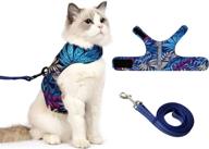 🐾 escape proof cat and small dog harness with leash - air mesh fabric vest for outdoor walking, reflective strips (l, blue) логотип