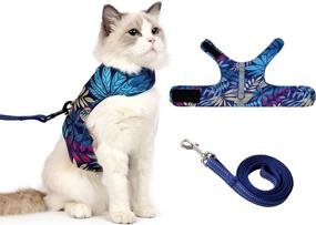 img 4 attached to 🐾 Escape Proof Cat and Small Dog Harness with Leash - Air Mesh Fabric Vest for Outdoor Walking, Reflective Strips (L, Blue)