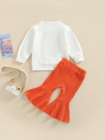 img 2 attached to Halloween Outfit Set For Baby Girls: Printed Letter Pumpkin Sweater Top And Flared Bell Bottom Pants