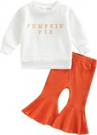 halloween outfit set for baby girls: printed letter pumpkin sweater top and flared bell bottom pants logo