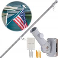 6ft silver wall mount flag pole with adjustable holder bracket & aluminum rings for residential yard porch - tangle free, fits most solar light flagpole logo