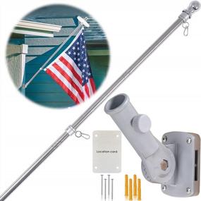 img 4 attached to 6FT Silver Wall Mount Flag Pole With Adjustable Holder Bracket & Aluminum Rings For Residential Yard Porch - Tangle Free, Fits Most Solar Light Flagpole