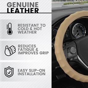 img 3 attached to 🚗 BDK Genuine Beige Leather Steering Wheel Cover for Car - Large Size (15.5"-16.5") – Enhance Comfort for Men & Women, Universal Fit for Vehicles with Larger Steering Wheels