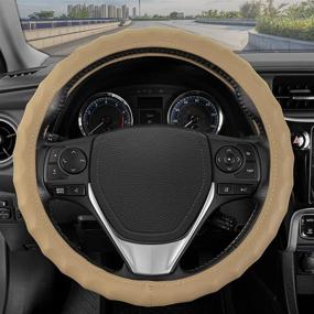 img 4 attached to 🚗 BDK Genuine Beige Leather Steering Wheel Cover for Car - Large Size (15.5"-16.5") – Enhance Comfort for Men & Women, Universal Fit for Vehicles with Larger Steering Wheels