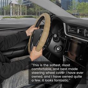 img 2 attached to 🚗 BDK Genuine Beige Leather Steering Wheel Cover for Car - Large Size (15.5"-16.5") – Enhance Comfort for Men & Women, Universal Fit for Vehicles with Larger Steering Wheels