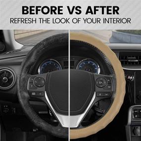 img 1 attached to 🚗 BDK Genuine Beige Leather Steering Wheel Cover for Car - Large Size (15.5"-16.5") – Enhance Comfort for Men & Women, Universal Fit for Vehicles with Larger Steering Wheels
