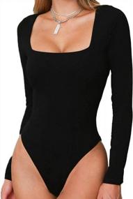 img 1 attached to 💃 Square Neck Long Sleeve Women's Knit Jumpsuit Bodysuits: Bodycon, Stretch Leotard Tops