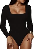 💃 square neck long sleeve women's knit jumpsuit bodysuits: bodycon, stretch leotard tops logo