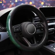 🚗 carbon fiber steering wheel cover - zhol 15-inch universal fashion sport auto car steering wheel cover for women and men, anti-slip (green) логотип